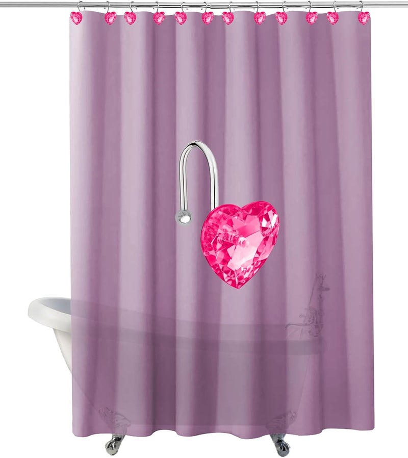 Yapicoco Shower Curtain Hooks Rings for Bathroom, 12PCS Heart Stainless Steel Rust Resistant Decorative Rhinestones Shower Curtain Rings Hangers for Shower Curtains (Single Hook Hot Pink) - Image 5